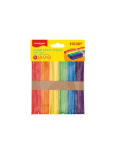 Wood craft sticks, mixed color,114mm x 10mm x2mm, 50pcs/polybag with header