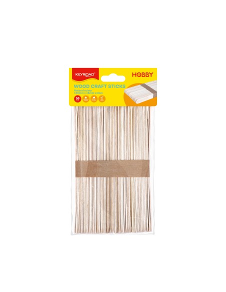 Wood craft sticks, natural color,150mm x 18mm x2mm, 50pcs/polybag with header