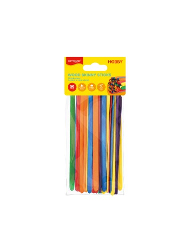 Wood skinny sticks, mixed color,140mm x 5mm x1mm,50pcs/polybag with header