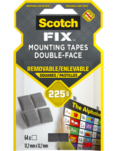 Scotch-FIX™ Removable Mounting Squares 108-ST64-P, 12,7 mm x 12,7 mm, 64 Squares/Pack