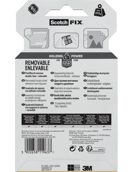 Kinnituspadjad Scotch-FIX™ 108 12,7mm x 12,7mm 64tk/pk