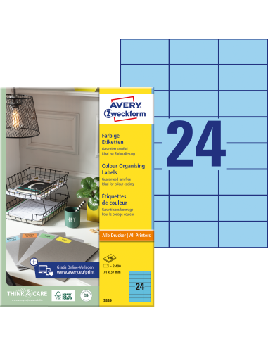 Labels Zweckform 70x37mm A4/100sh blue