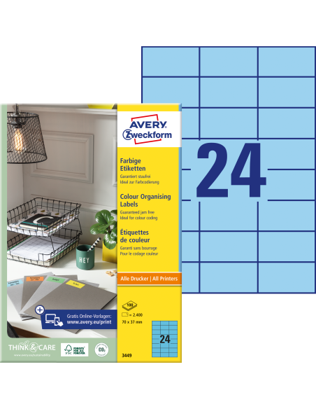Etiketid Zweckform 3449 70x37mm A4/100L sinine