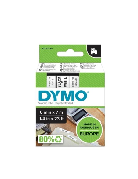 DYMO D1 Labels, Black Print on White, 6mm x 7m, Self-Adhesive Labels for LabelManager Label Printers, Authentic