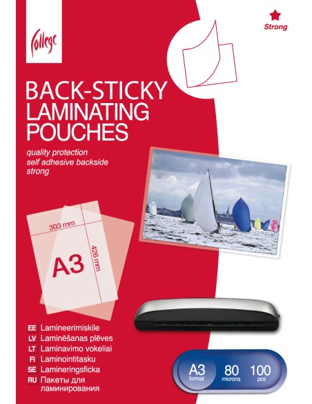 Backside sticky Laminating Film A3 (303x426mm) 80mic/100sheets