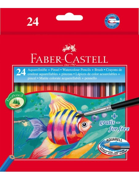 Akvarellpliiatsid Faber-Castell Fish/Kala 24 värvi+pintsel