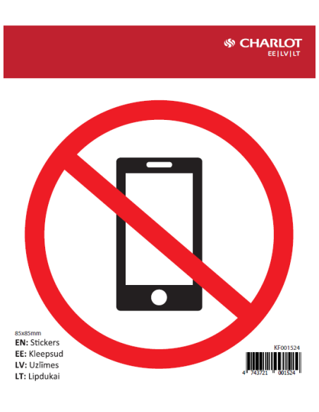 Label No mobile 85x85mm, red