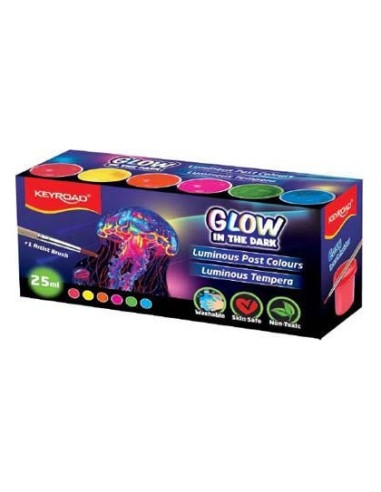Plakativärv Keyroad 6-värvi 25ml, pimedas helendav