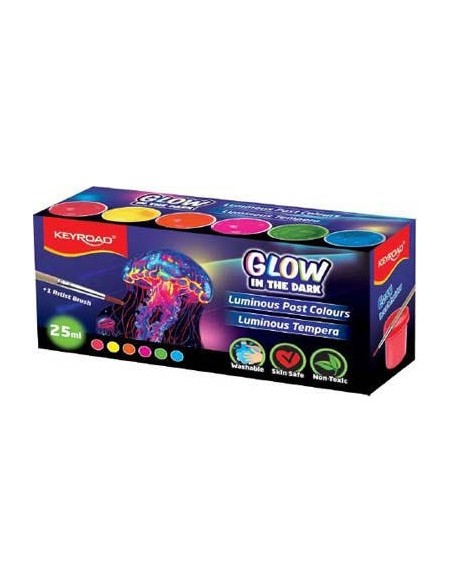 KEYROAD Luminious collection 25ml  x 6pcs luminious post paint colurs(temperas)/box with free brush
