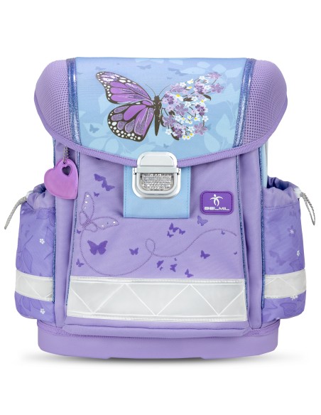 Schoolbag Belmil 403-13/AG Purple Blue Butterfly Ergonomic