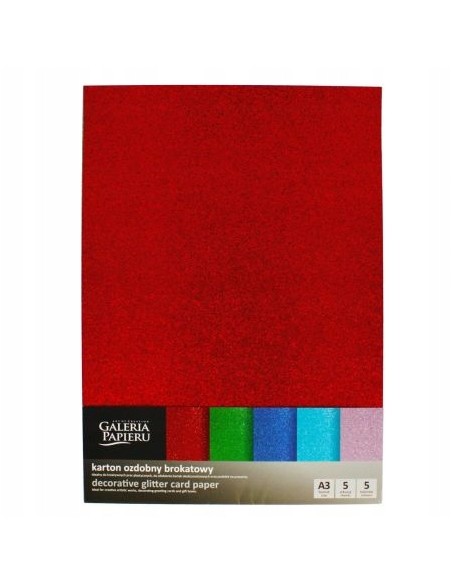 Dekoratiivne glitterkaardipaber A3 mix värvid 5tk/pk 210g/m2