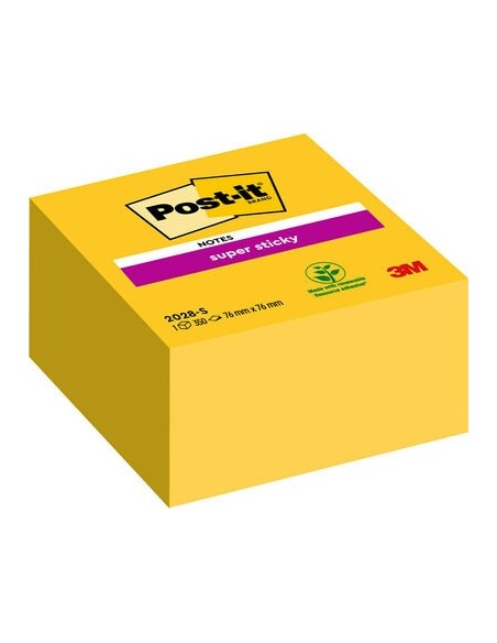Post-it® Super Sticky Notes Cube, Yellow, 76 mm x 76 mm, 350 Sheets/Pad, 1 Pad/Pack, 100% PEFC, SGSCH-PEFC-COC-110078