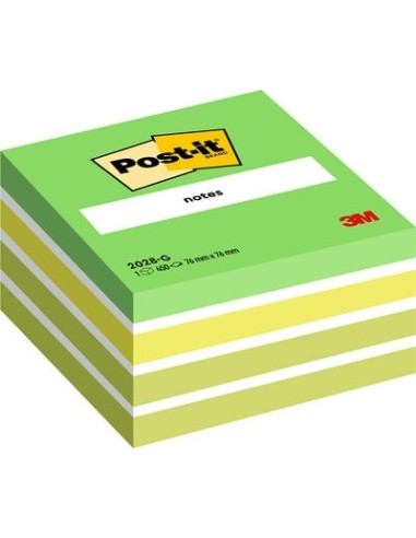 Post-it® Notes Cube, Green, 76 mm x 76 mm, 450 Sheets/Pad, 1 Pad/Pack, 100% PEFC, SGSCH-PEFC-COC-110078