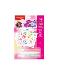 Puhutav viltpliiatsikomplekt Keyroad Blow Art Pen, 3 pihustusmarkerit, šabloonid, paber