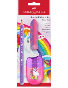 Harilik pliiats Faber-Castell Unicorn Jumbo HB lilla + kustukumm ja teritaja blistris