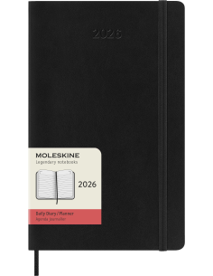 Kalendermärkmik Moleskine 2026 13x21cm, päev, pehmed kaaned, must