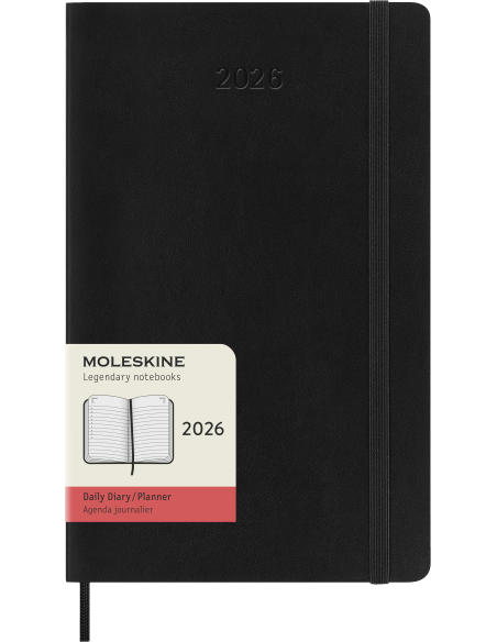 Kalendermärkmik Moleskine 2026 13x21cm, päev, pehmed kaaned, must
