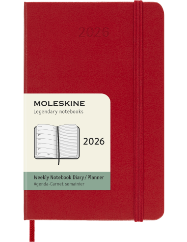 Kalendermärkmik Moleskine 2026 9x14cm, nädal, kõvad kaaned, punane