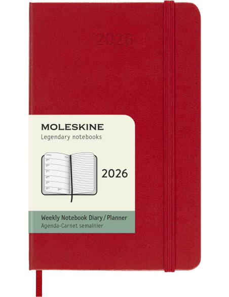 Kalendermärkmik Moleskine 2026 9x14cm, nädal, kõvad kaaned, punane