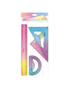30cm 4pcs PS plastic ruler set with iridescent printing