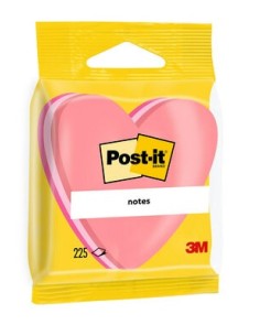 Post-it® Notes Die-Cut Shape, Heart, Pink, 70 mm x 70 mm, 225 Sheets/Pad, 1 Pad/Pack, 100% PEFC, SGSCH-PEFC-COC-110078