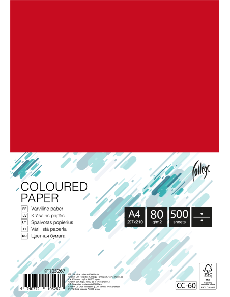 Colored paper College A4/500 sheets, deep red, 80g/m2