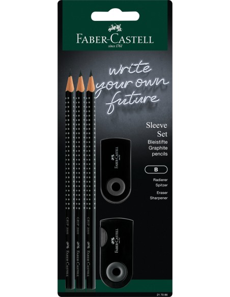 Harilik pliiats Faber-Castell black 3tk + teritaja ja kustukumm