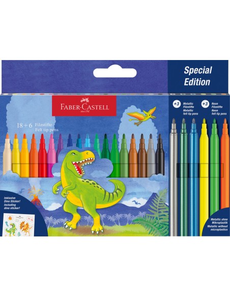 Felt-tip pen dinosaur 18+6 + stickers