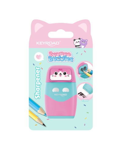 Sharpener-2 in 1 2-hole sharpener with eraser Diameter for 8mm & 11mm pencil, 1 pc/card
