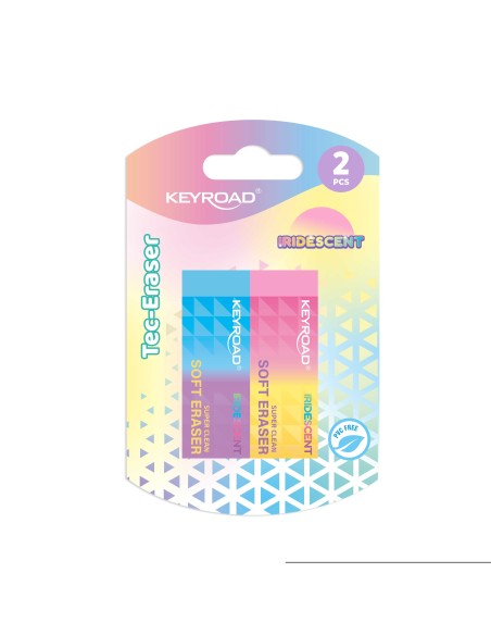 Iridescent collection! Duo-tip eraser, PVC free, 2pcs/blister card