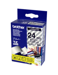 Kleepkirjalint Brother TZe-151 24mm x 8m must kiri läbipaistval 2