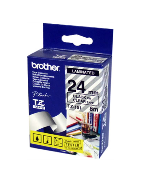 Kleeplint Brother TZe-151, Black on Clear, Lamineeritud