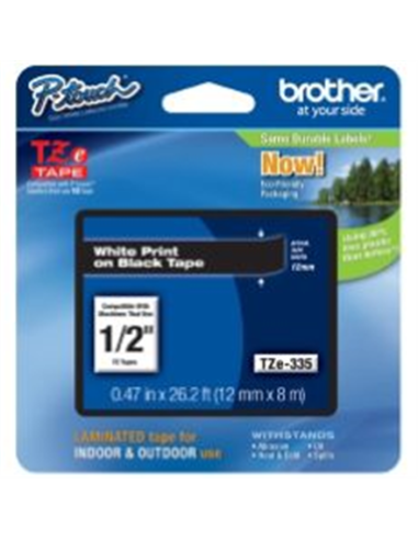 Kleepkirjalint Brother TZe-335, White on Black, Lamineeritud