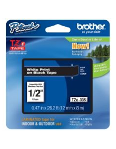 Kleepkirjalint Brother TZe-335, White on Black, Lamineeritud