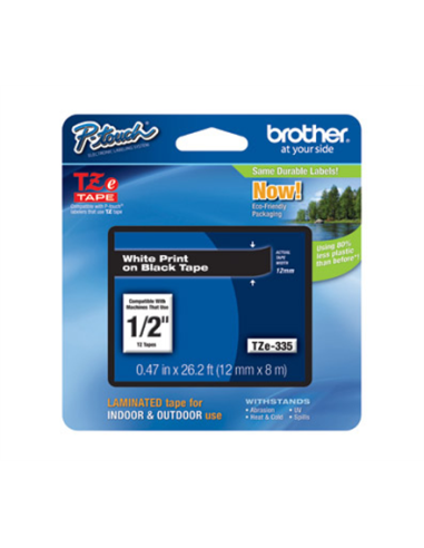 Kleepkirjalint Brother TZe-335, White on Black, Lamineeritud