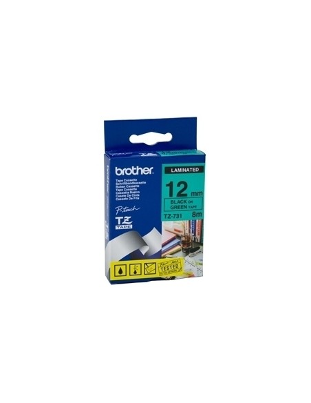 Kleepkirjalint Brother TZe-731, Black on Green, Lamineeritud