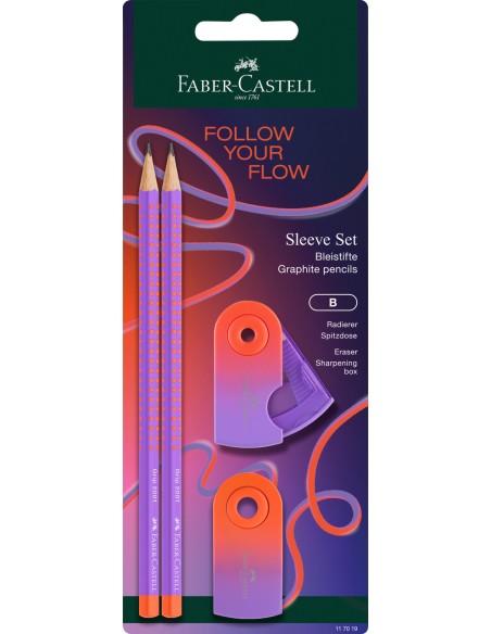 Harilik pliiats Faber-Castell Flow Edition Punchy Melon HB 2tk + kustukumm ja teritaja blistris