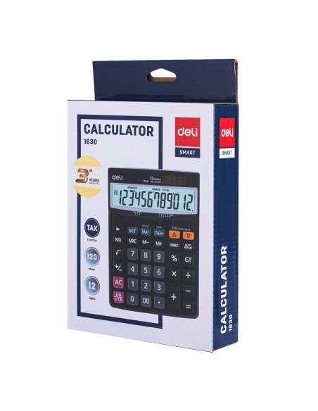 Desktop Calculator Deli Plastic-12 digits, 120 steps check, tax Deli