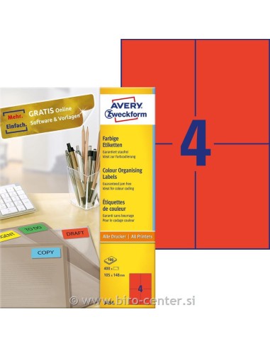 Etiketid Zweckform 3456 105x148 mm A4/100L punane (P)