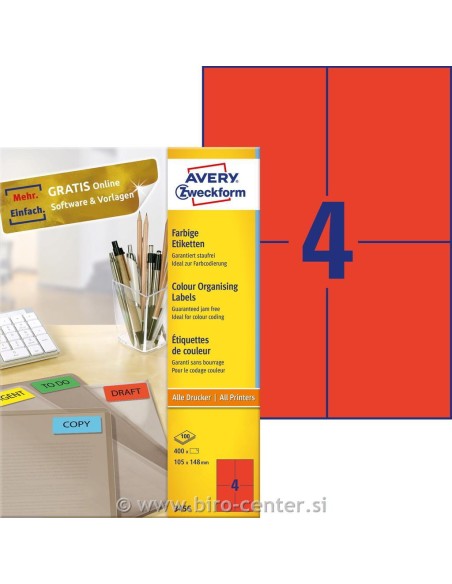 Labels Zweckform 105x148 mm A4/100sh red
