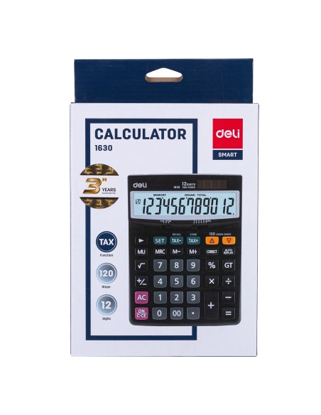 Desktop Calculator Deli Plastic-12 digits, 120 steps check, tax Deli