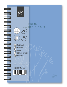 Spiraalplokk College Blue A5/80L, 5x5 ruut, kammspiraal