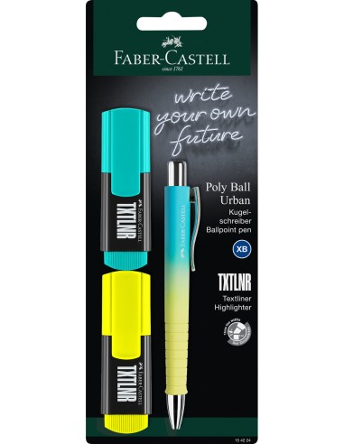 Pastapliiatsi Faber-Castell Poly Ball ja tekstimarkerite kpl, blisteris