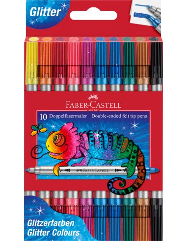 Double fibre-tip pen glitter set of 10
