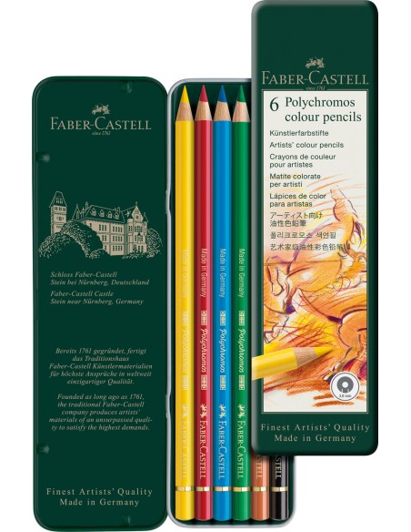 Värvipliiatsid Faber-Castell Polychromos 6-värvi metallkarbis