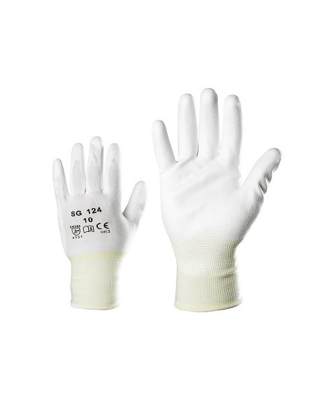 Polyester gloves with PU coating on the palm white