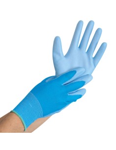 Polyester gloves PU coating in the palm KK30 light blue 2