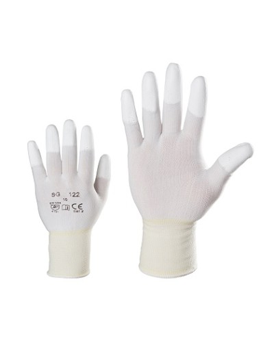 Polyester gloves with PU coating on fingertips KK32 white