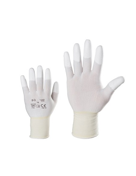Polyester gloves with PU coating on fingertips KK32 white