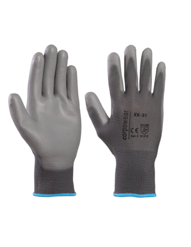 Polyester gloves with PU coating on the palm gray